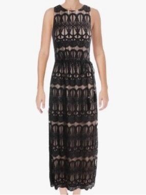 Jessica Howard Black Lace with Nude Lining Dress Size 14P